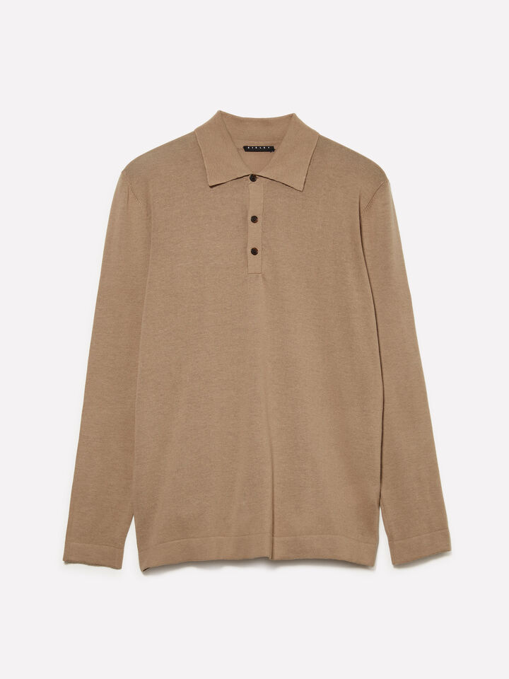 Camel knit polo - men's v-neck sweaters - Camel | Sisley image number 1